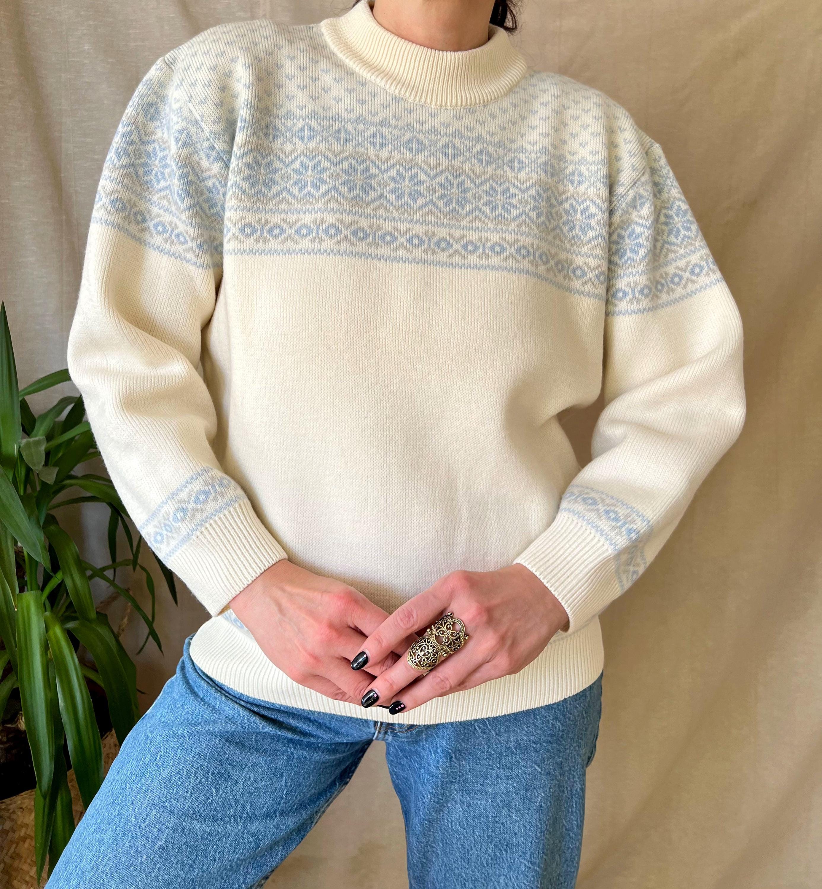 Pull Vintage Garçon Kaare Gjose - Laine Norvégienne - Motif Flocon - Taille 10 (M) - Neuf