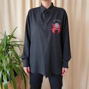 Vintage goth shirt 90s mens XL, baroque devil button up embroidered dark academia 2XL