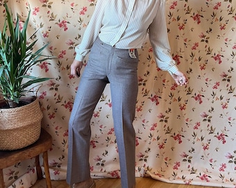 【60s】Vintage Wool Bespoke Trousers talon Vintage 60s Beige Wool Pants XS 70s, Deadstock Preppy High