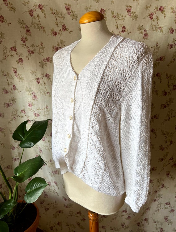 Vintage coquette cardigan crochet cable knit femi… - image 9