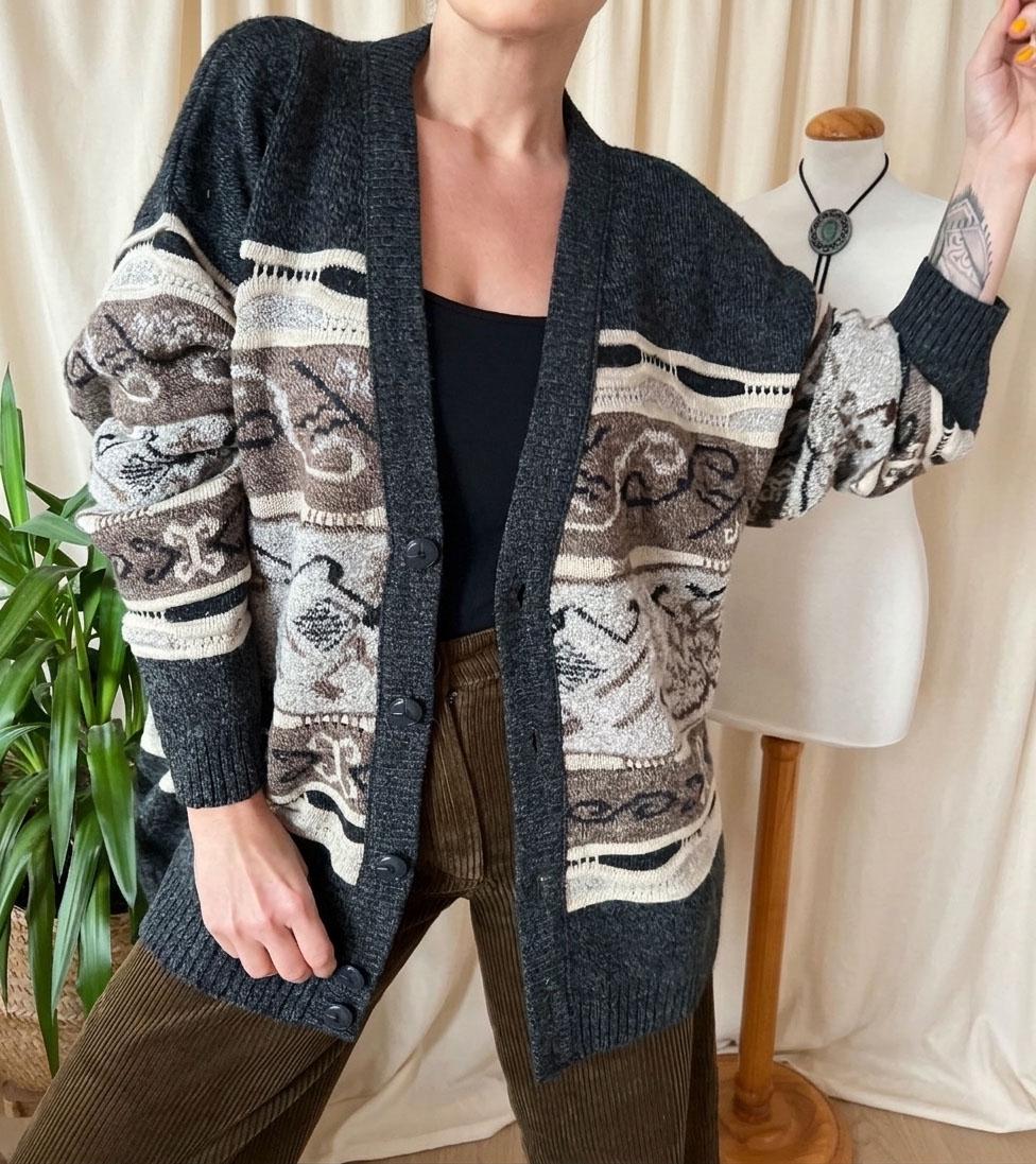 Vintage Men's Cardigan 3XL 90s, Plus Size Grandpa Jacket Oversized
