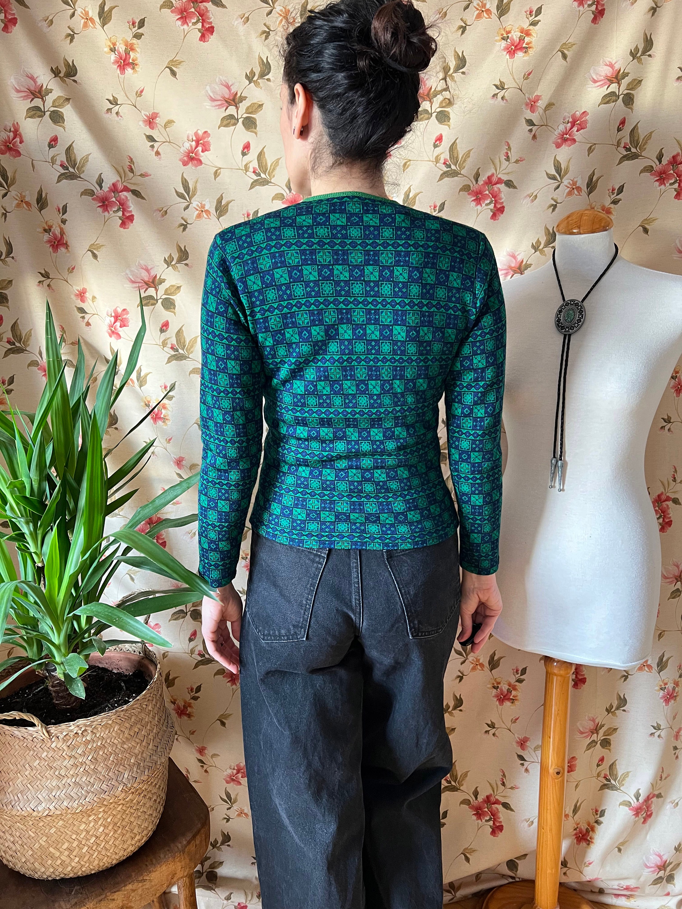 Vintage 70s Retro Wool Cardigan, 60s Navy Crop Top Bohemian Forest