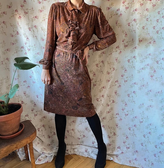 Vintage secretary dress 70s baroque victorian aut… - image 2