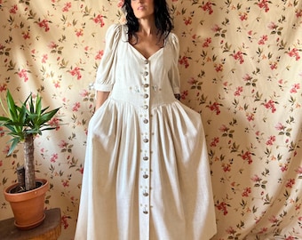 Vintage linen prairie dress 90s XL 2XL, edelweiss embroidery Ashley cottage plus Trachten Berwin & Wolff  milkmaid romantic Austrian dirndl