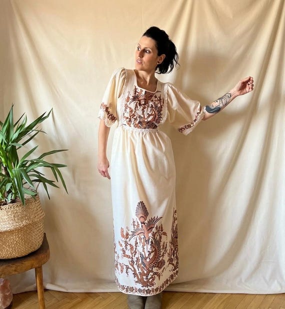 angel sleeve maxi dress Swiss Dot" 1970s Angel Sleeve Maxi Dress  Honeywood