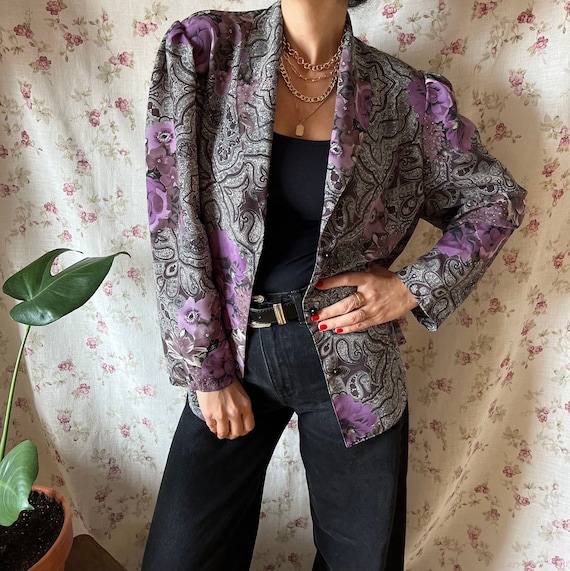 Met bloed bevlekt winnen gazon Vintage Elegant Baroque Floral Blazer Shirt Lavender 80s - Etsy Norway