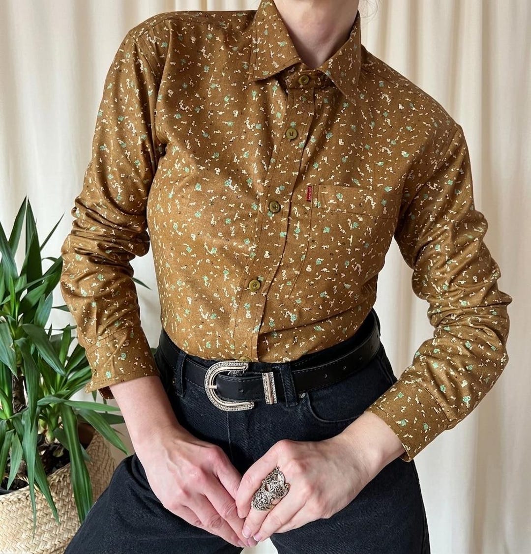 Vintage Dagger Collar Shirt M 70s Mod, Button up 60s Office Top