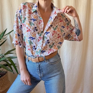 Vintage espadrilles shirt XL 90s, funky coastal button up nautical rope summer retro pumps