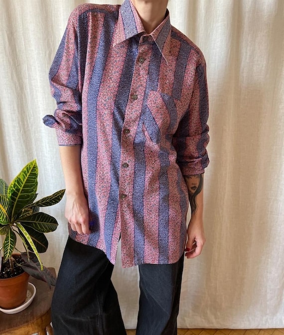 70s 80s known 総柄シャツ ヒッピー ビンテージ 60s ヴィンテージ ヒッピー ダガーカラーシャツ 70年代スタイル メンズ L