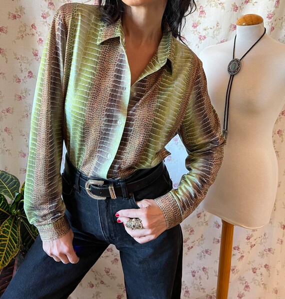 Vintage snake print shirt 90s business casual 70s… - image 2