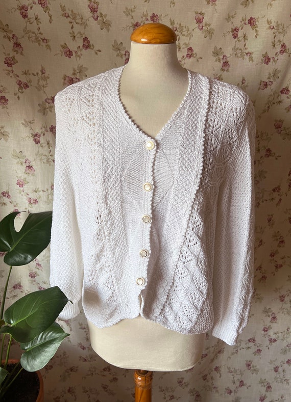 Vintage coquette cardigan crochet cable knit femi… - image 8