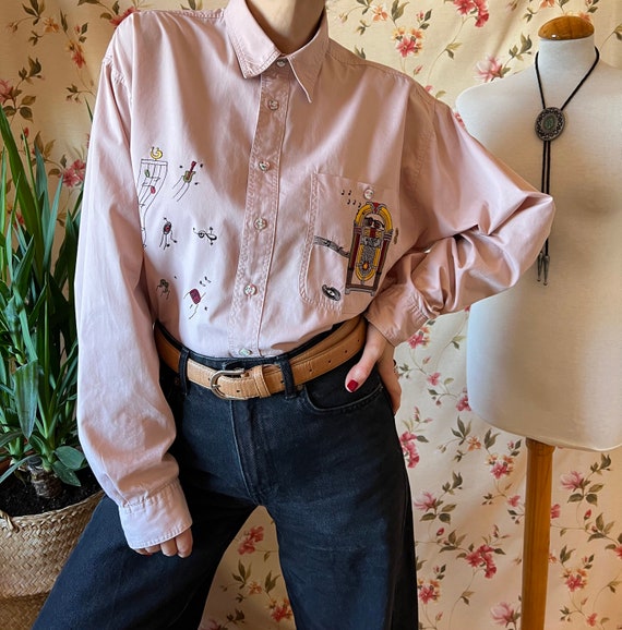 Vintage funky embroidery shirt button up 90s, art… - image 5