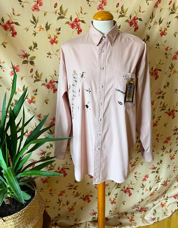Vintage funky embroidery shirt button up 90s, art… - image 7