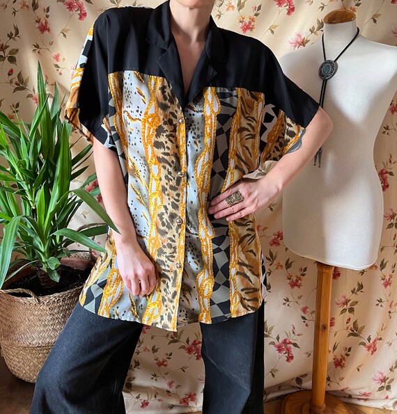 Vintage ethnic shirt funky 90s, shoulder pad glam… - image 7