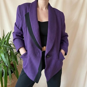 Vintage wollen blazer schoudervulling XL jaren 90, lila jas jaren 80 oversized 2XL
