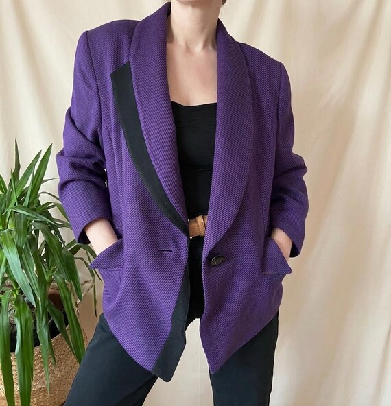 Vintage Shoulder Pad Wool Blazer XL 90s, Lilac Jacket 80s