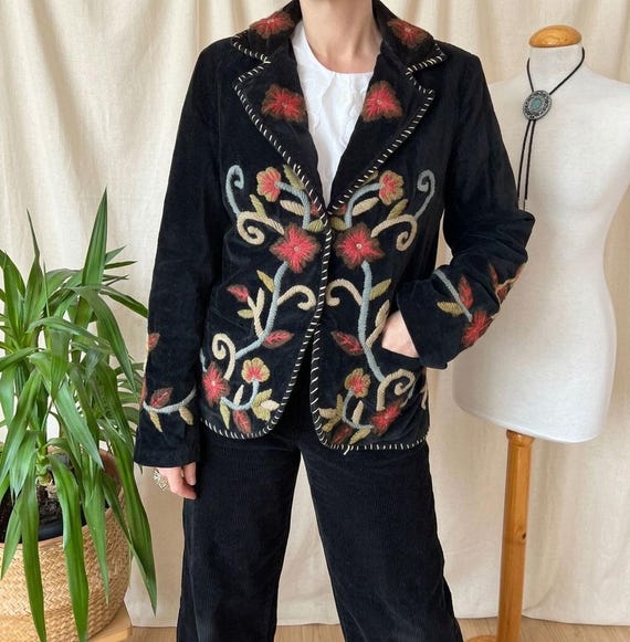 ヴィンテージ インド製ベルベット刺繍ジャケット Mサイズ 90年代 