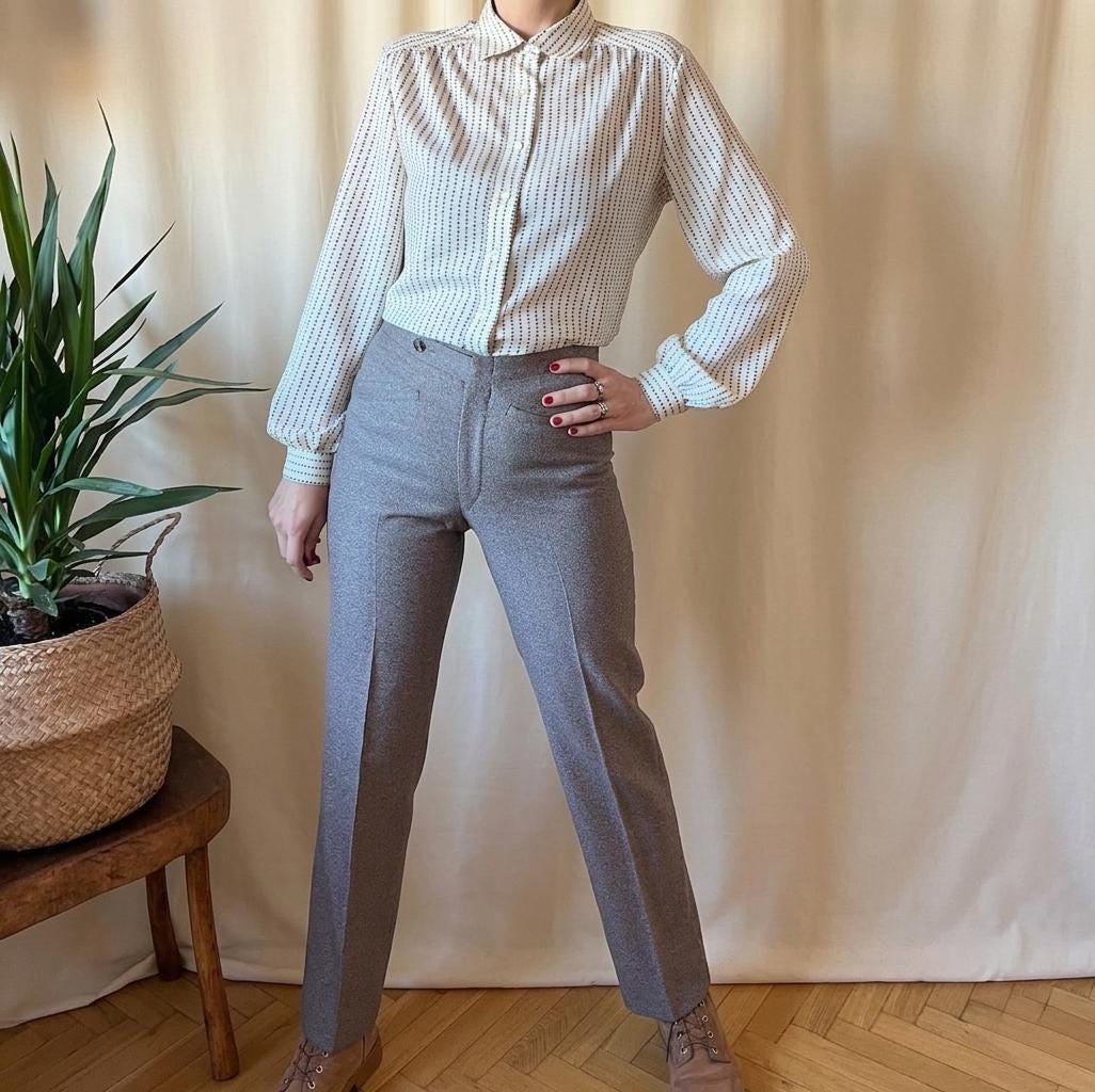 パンツ 70s wool slacks pants W34 made in USA Vintage 70s Wool Pants XS, Office Suit Slacks Business High Waist