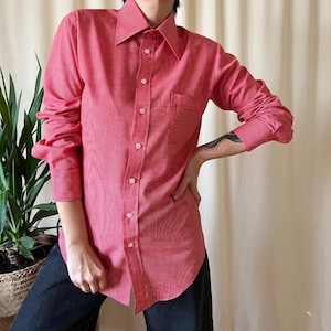 Vintage 70s dagger collar shirt men's S, business button up office work gingham top