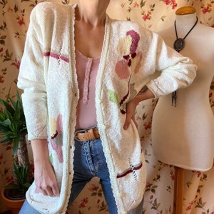 Cárdigan pastel cottagecore vintage, bordado de los años 90 festoneado largo más pradera hygge Abuela primavera romántico boho crochet suéter 2XL