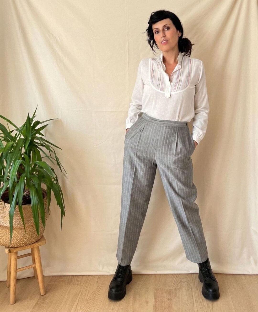 Vintage Metallic Business Pants 40s Style M, 80s Elegant Linen Vintage Metallic Business Pants 40s Style M, 80s Elegant Linen