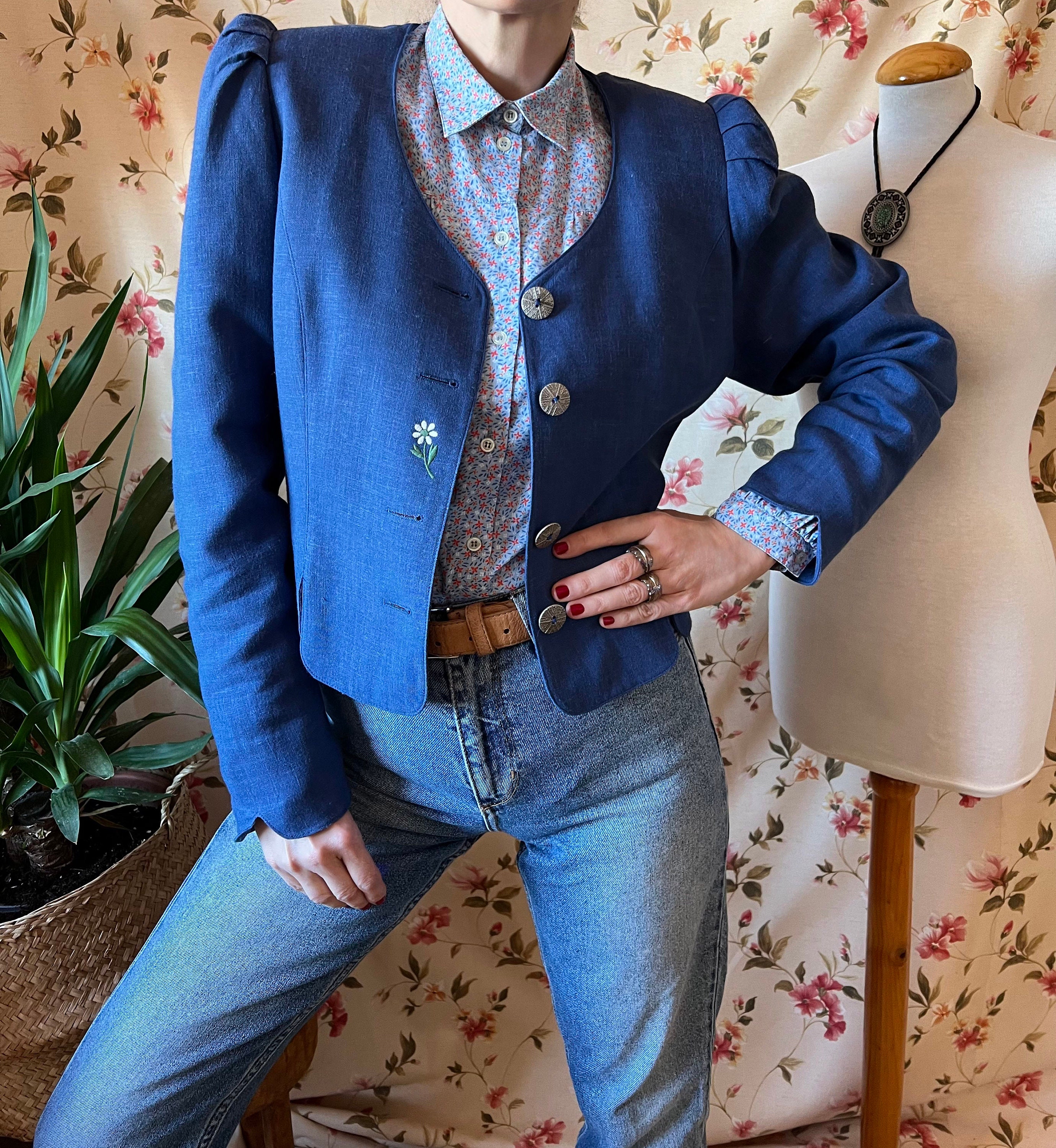 Vintage Tyrolean Jacket Edelweiss Embroidery M, Trachten