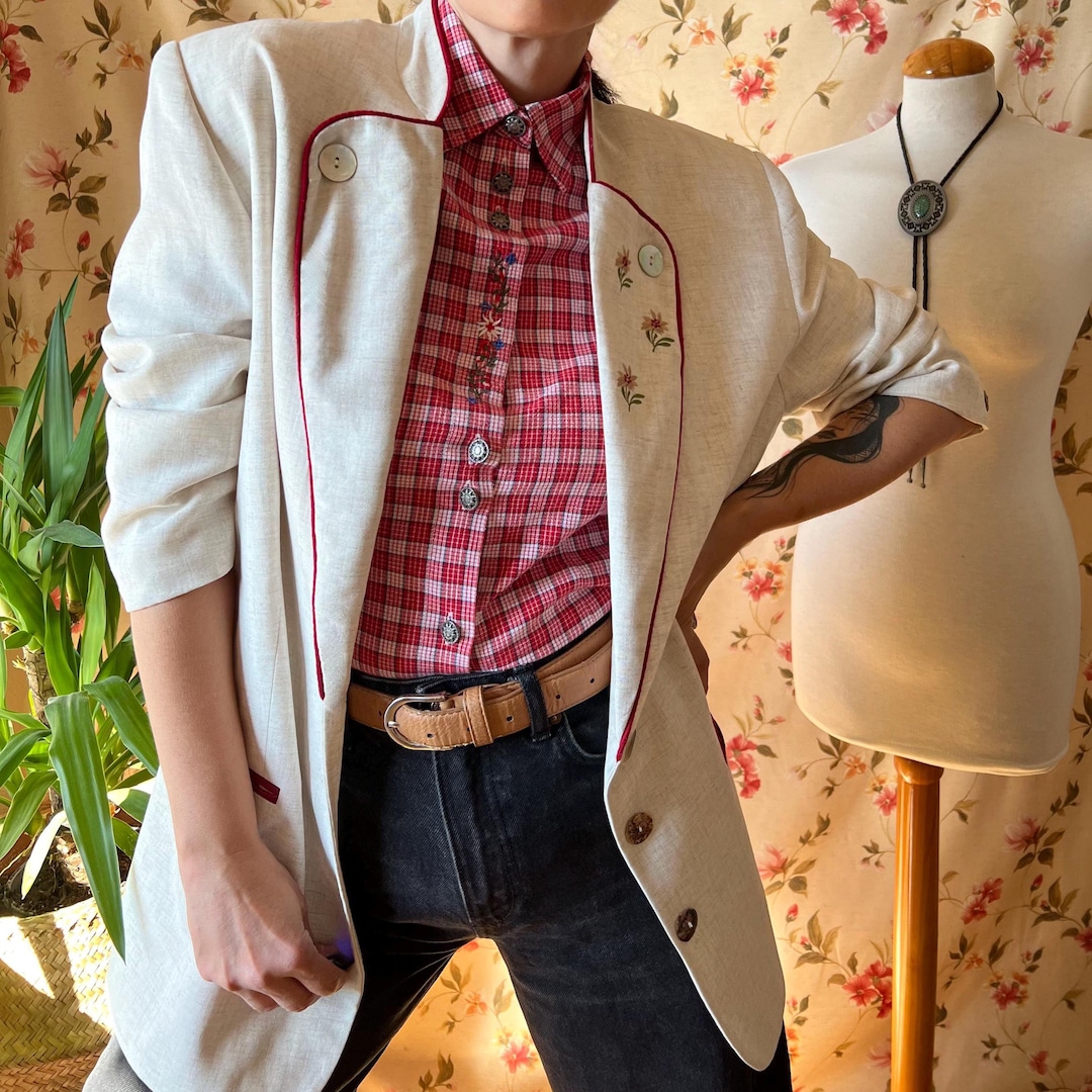 Heritage Trachten Statement Blazer – Fuchsia Linen & Olive Contrast main image 0