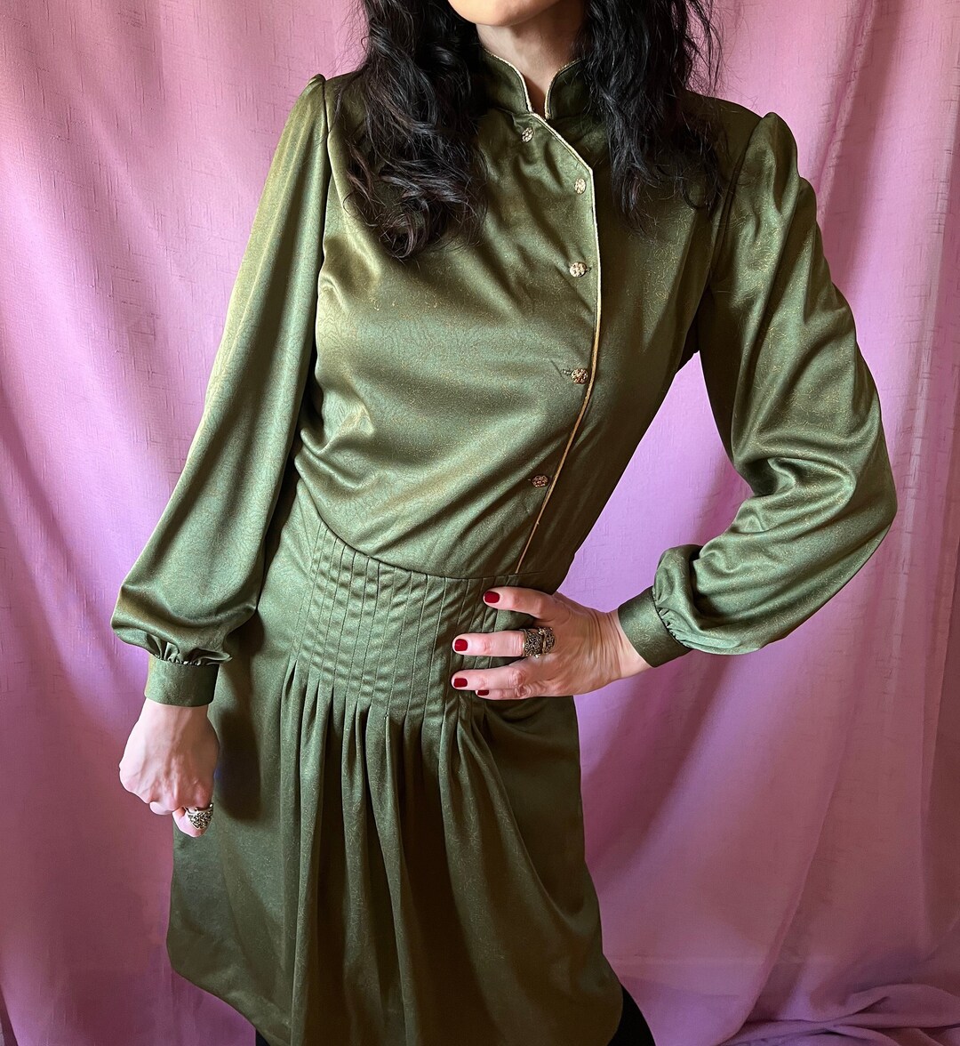 Vintage Studio 54 Dress Disco Size XL Glam Rock 70s 60s Olive Green