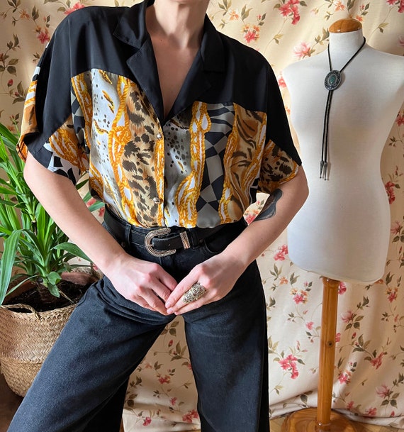 Vintage ethnic shirt funky 90s, shoulder pad glam… - image 6
