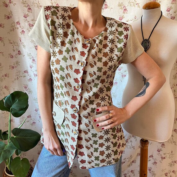 80s Vintage Linen Safari Dress S/M