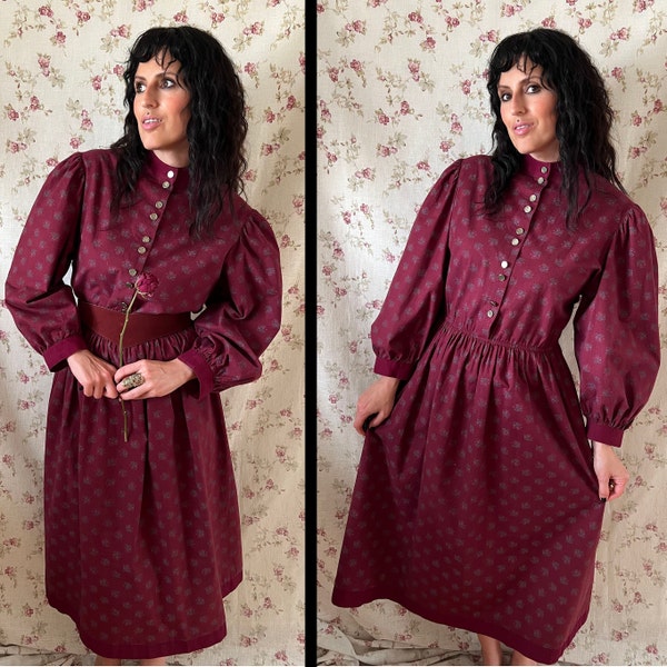 Vintage Edwardian Stehkragen Kleid XL von Alphorn, Österreichische Folklore Kobold Dirndl Gürtel Hängemutti Hut Trachten gunne ditsy Oktoberfest Mittelalter