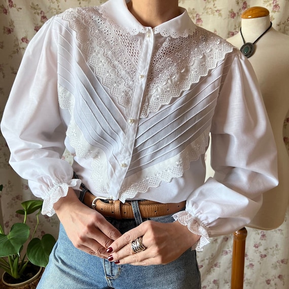 Vintage antique style lolita shirt, 80s dark acad… - image 1