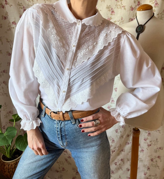 Vintage antique style lolita shirt, 80s dark acad… - image 3