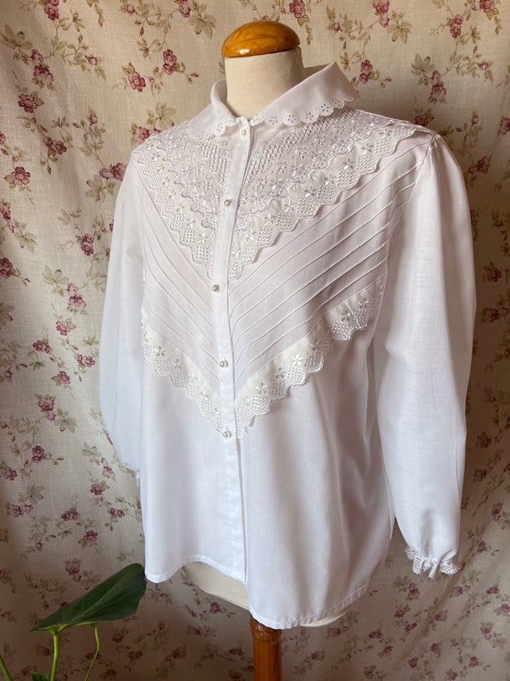 Vintage antique style lolita shirt, 80s dark acad… - image 9