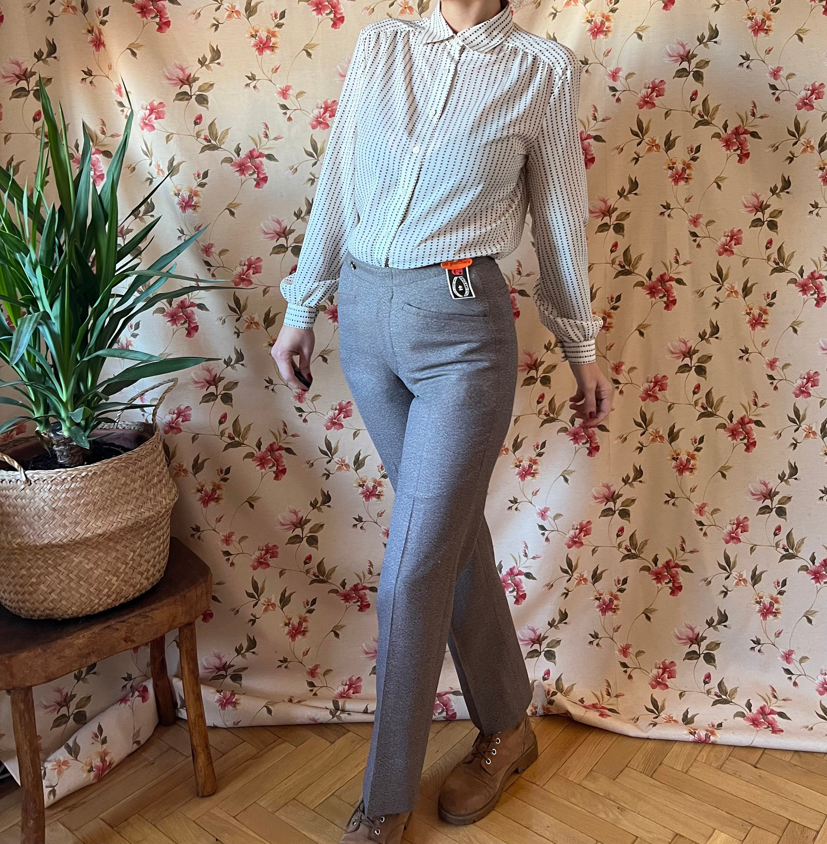 パンツ 50s 60s vintage slacks W29/L28 Vintage 60s Beige Wool Pants XS 70s, Deadstock Preppy High