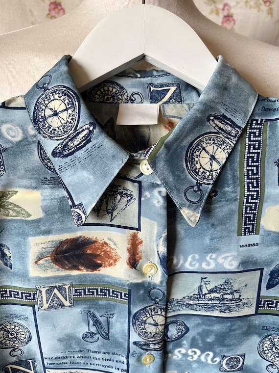 Vintage compass navy shirt 90s nautical classy el… - image 10