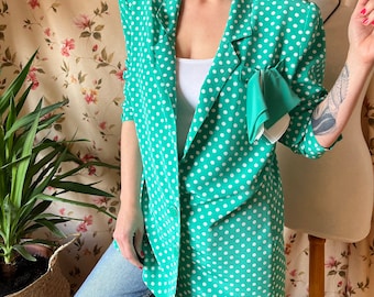 Giacca vintage a pois anni '90 taglie forti, spalline Blazer retrò primaverile funky chic fazzoletto leggero squadrato anni '80 abbottonato femminile 2XL