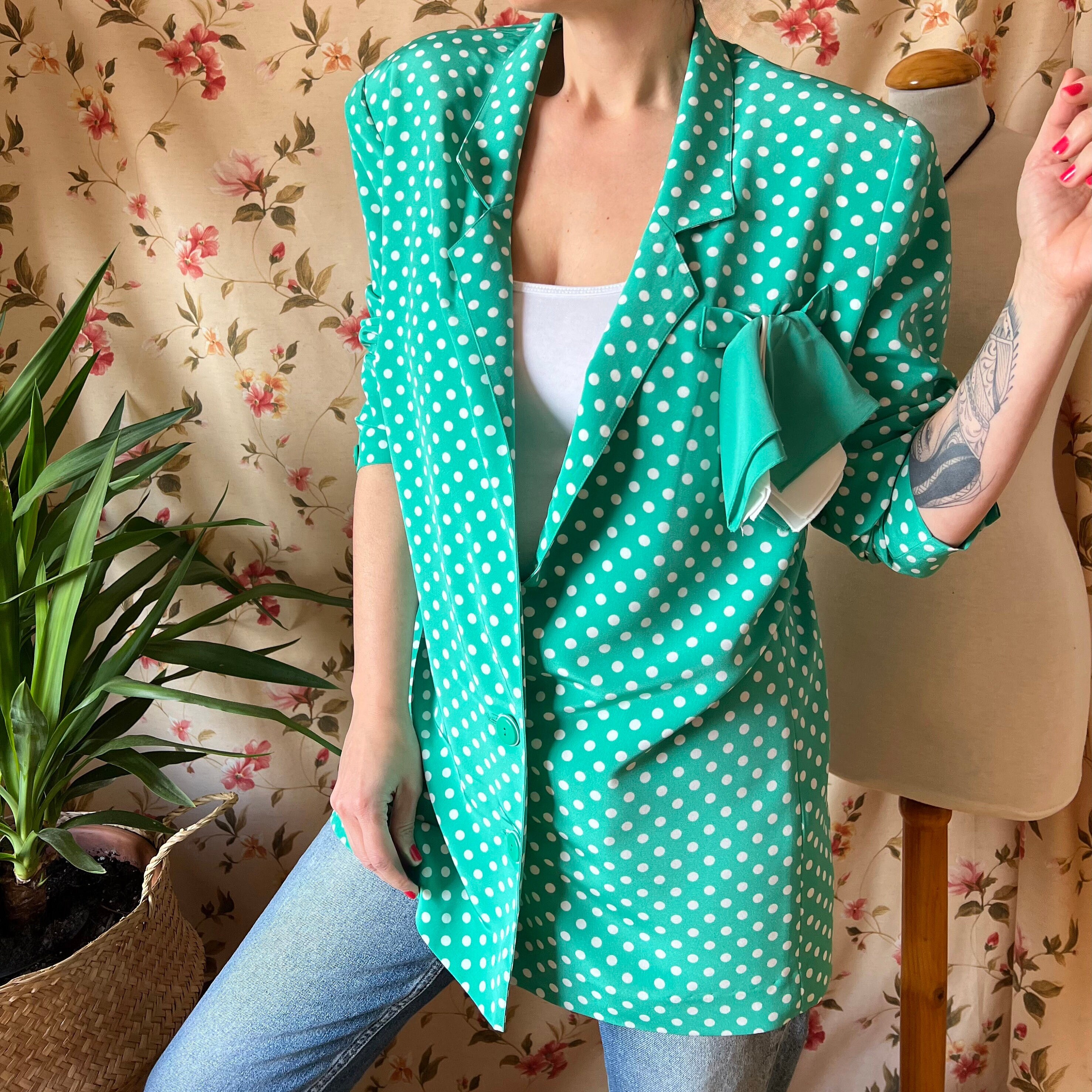ジャケット・アウター [Aarchive]90s PolkadotPattern Retro Coat Vintage 90s Unisex Adult Jacket Medium Purple Aztec