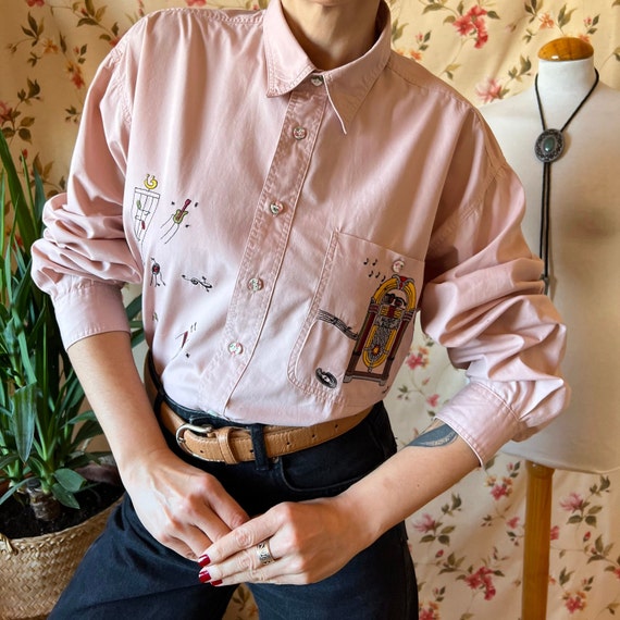 Vintage funky embroidery shirt button up 90s, art… - image 1