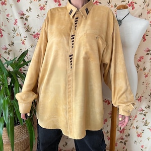 Vintage faux suede shirt 90s men's 2XL, oversize button up top artsy plus size