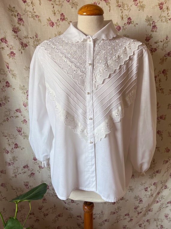 Vintage antique style lolita shirt, 80s dark acad… - image 8