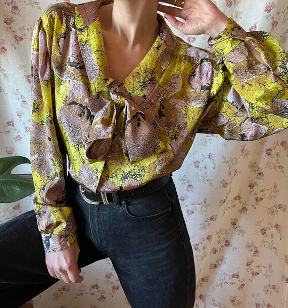 Vintage babydoll shirt plus size 80s office pussy… - image 2