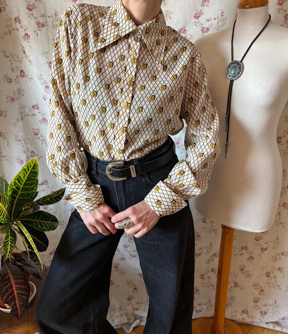 Vintage 70s dagger collar ST Michel shirt, button… - image 3