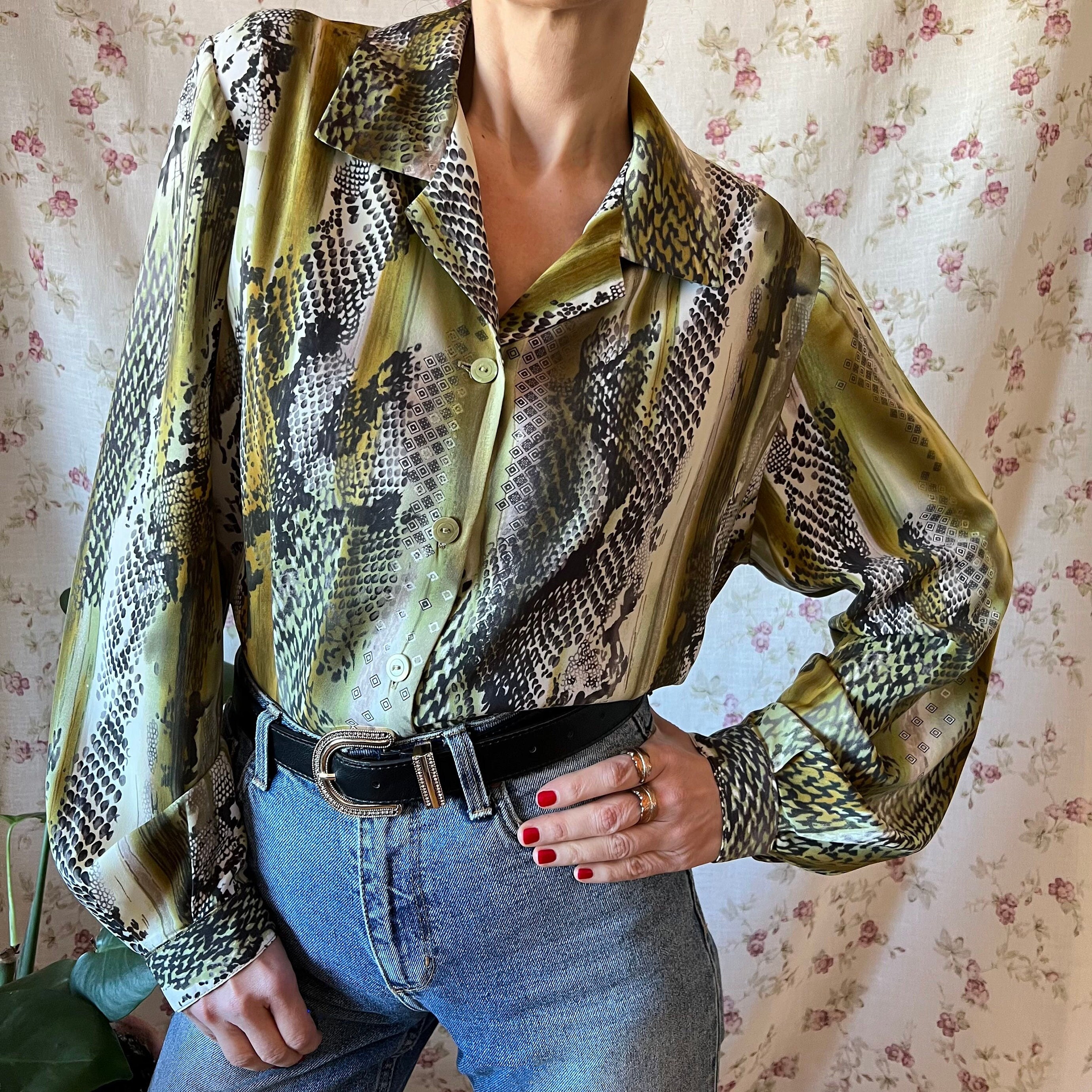 Vintage Snake Print Shirt Plus Size 90s Elegant Glam Classy 
