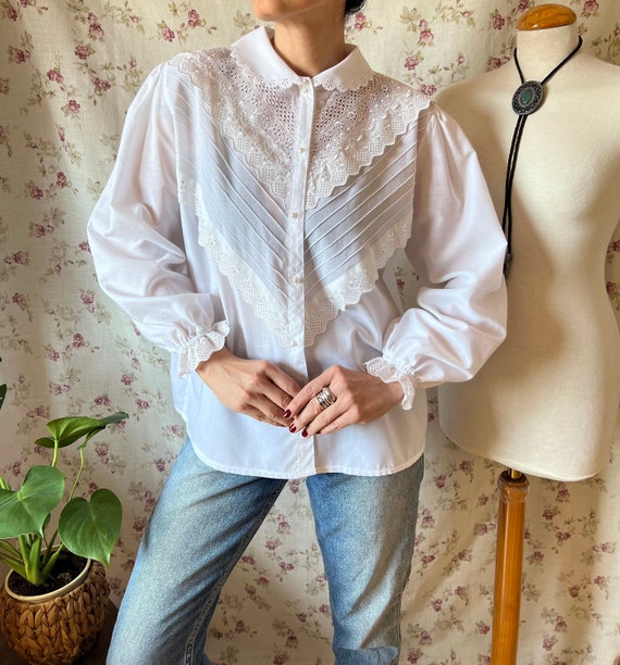 Vintage antique style lolita shirt, 80s dark acad… - image 7