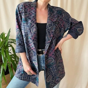Vintage artsy blazer 2XL 90s, plus size shoulder pad funky Korean disco non binary