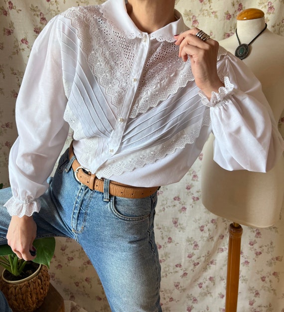 Vintage antique style lolita shirt, 80s dark acad… - image 4
