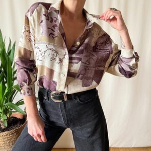 Vintage plus size  button up blouse 2XL 90s, earthy long shirt retro 3XL
