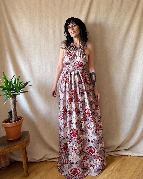 Vintage Paisley Halter Top Maxi Dress Y2K M, 70s Style Ethnic Gown Topshop Boutique