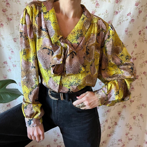 Vintage babydoll shirt plus size 80s office pussy… - image 1